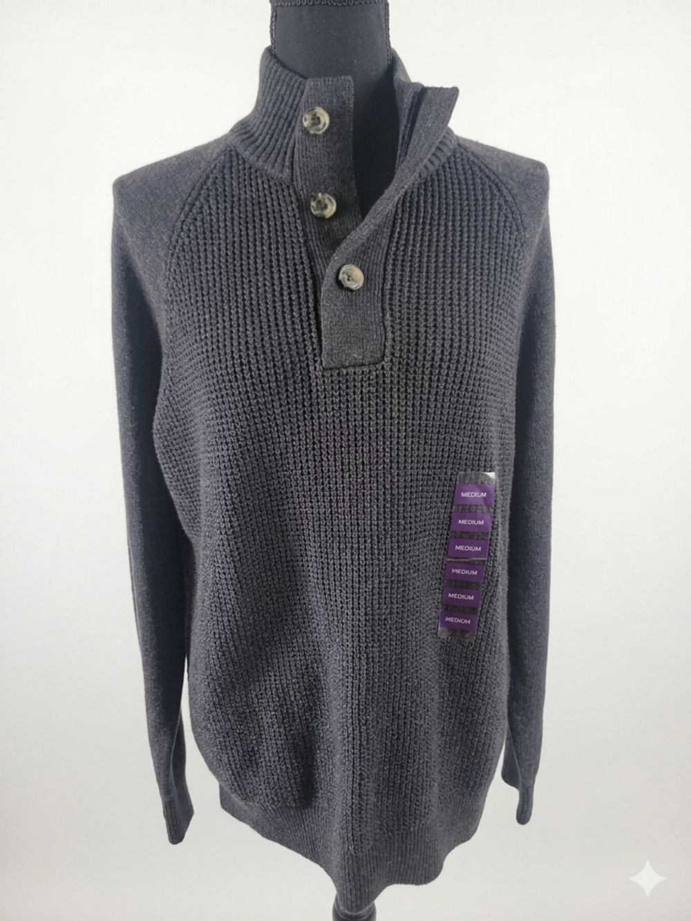 Weatherproof Men's Charcoal Button-Neck Crew Sweater